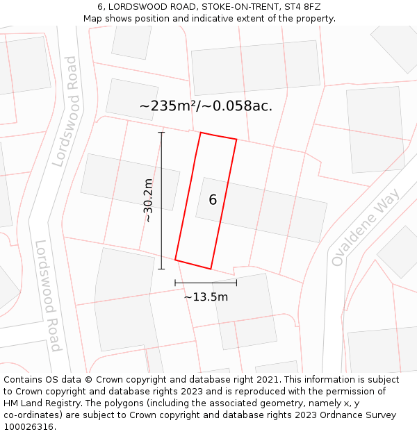 6, LORDSWOOD ROAD, STOKE-ON-TRENT, ST4 8FZ: Plot and title map