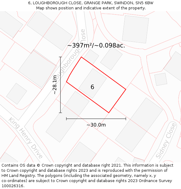 6, LOUGHBOROUGH CLOSE, GRANGE PARK, SWINDON, SN5 6BW: Plot and title map