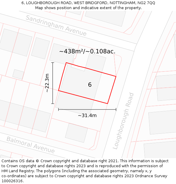 6, LOUGHBOROUGH ROAD, WEST BRIDGFORD, NOTTINGHAM, NG2 7QQ: Plot and title map