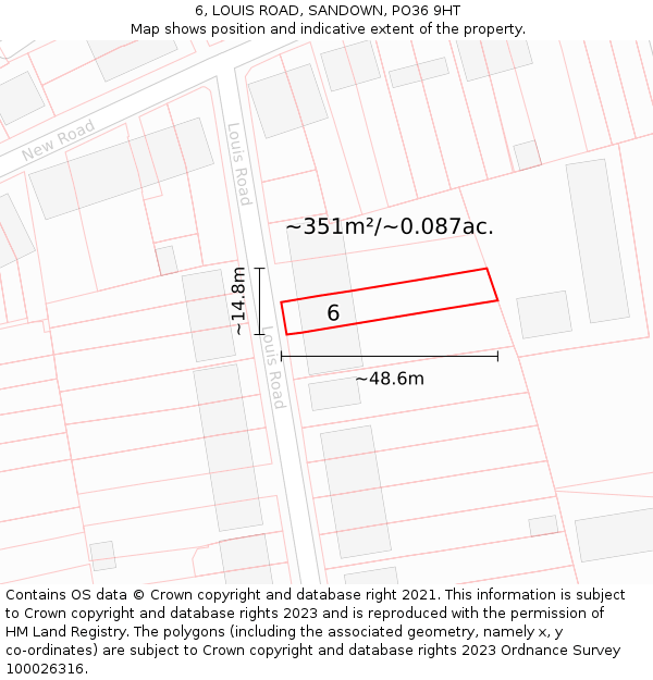 6, LOUIS ROAD, SANDOWN, PO36 9HT: Plot and title map