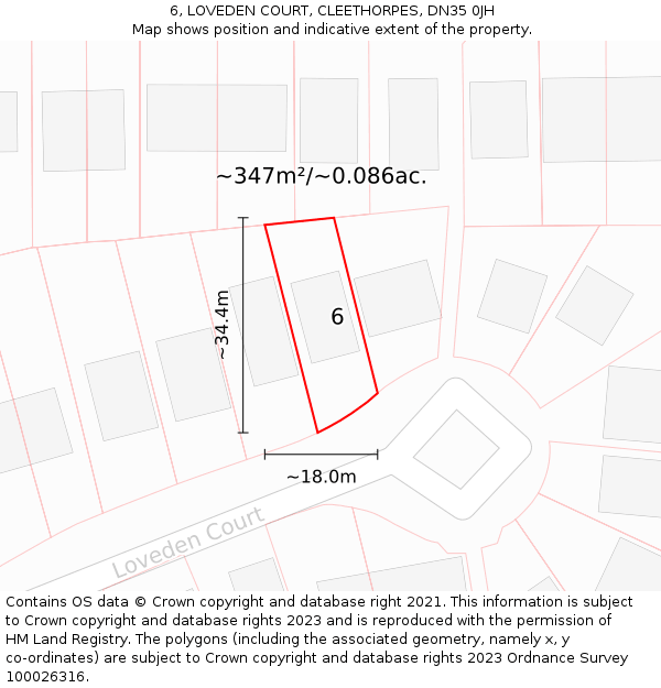 6, LOVEDEN COURT, CLEETHORPES, DN35 0JH: Plot and title map