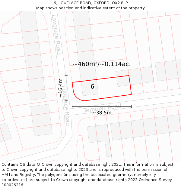 6, LOVELACE ROAD, OXFORD, OX2 8LP: Plot and title map