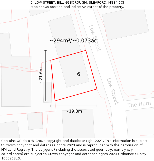 6, LOW STREET, BILLINGBOROUGH, SLEAFORD, NG34 0QJ: Plot and title map