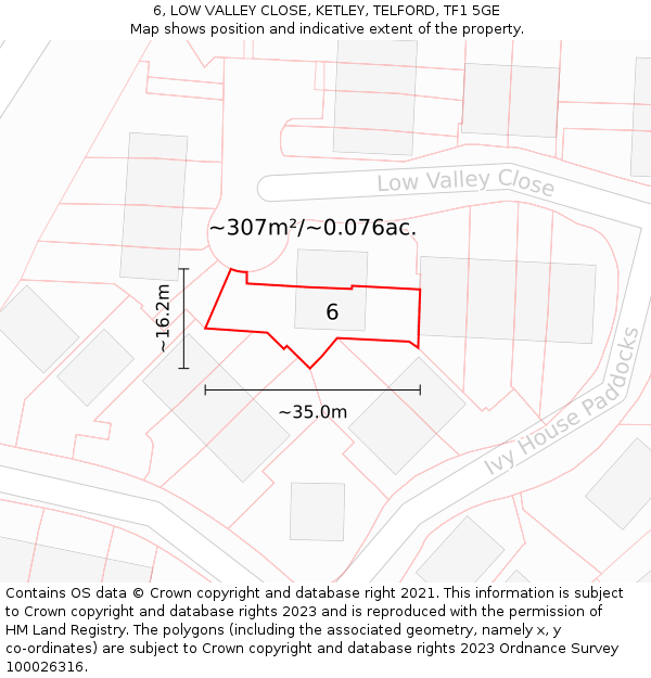 6, LOW VALLEY CLOSE, KETLEY, TELFORD, TF1 5GE: Plot and title map