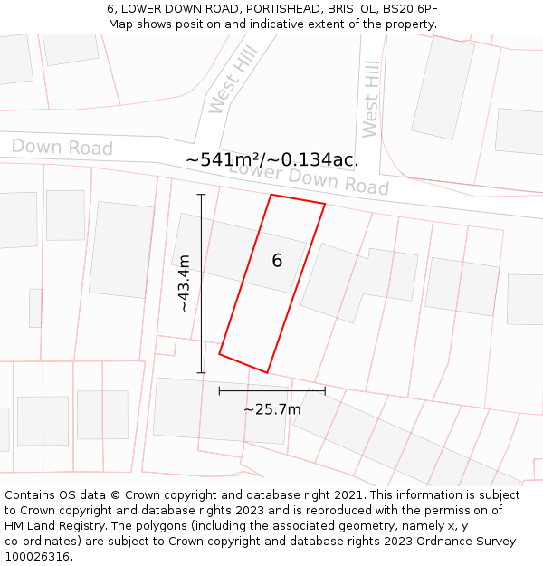 6, LOWER DOWN ROAD, PORTISHEAD, BRISTOL, BS20 6PF: Plot and title map