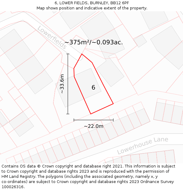 6, LOWER FIELDS, BURNLEY, BB12 6PF: Plot and title map