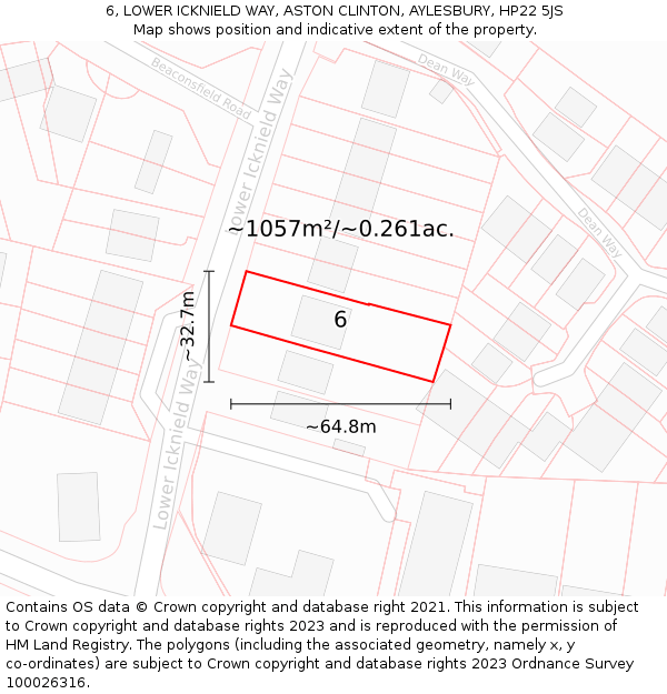 6, LOWER ICKNIELD WAY, ASTON CLINTON, AYLESBURY, HP22 5JS: Plot and title map