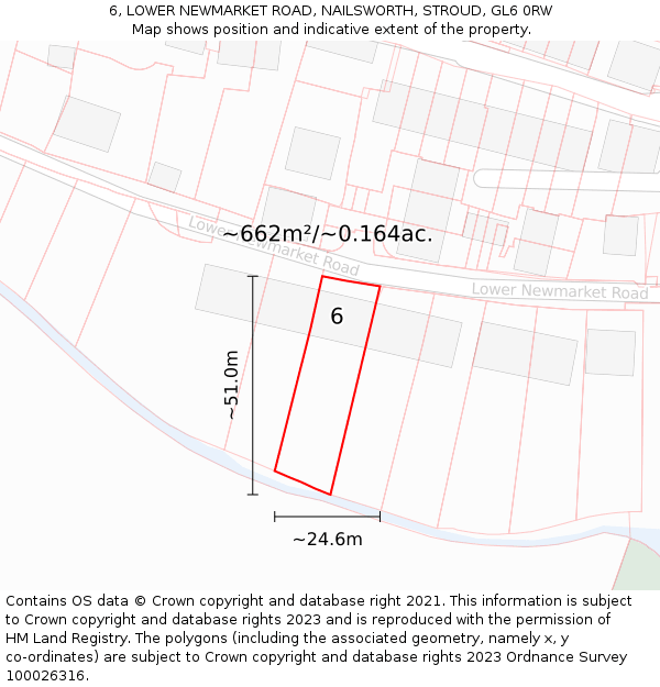 6, LOWER NEWMARKET ROAD, NAILSWORTH, STROUD, GL6 0RW: Plot and title map
