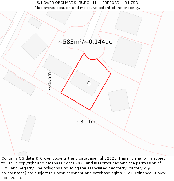 6, LOWER ORCHARDS, BURGHILL, HEREFORD, HR4 7SD: Plot and title map