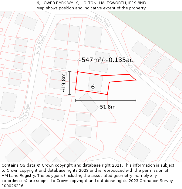 6, LOWER PARK WALK, HOLTON, HALESWORTH, IP19 8ND: Plot and title map