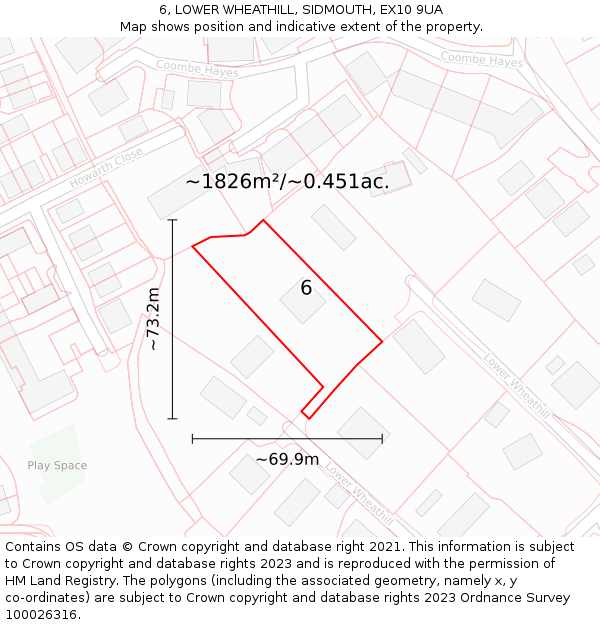 6, LOWER WHEATHILL, SIDMOUTH, EX10 9UA: Plot and title map