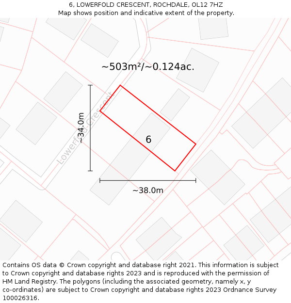 6, LOWERFOLD CRESCENT, ROCHDALE, OL12 7HZ: Plot and title map