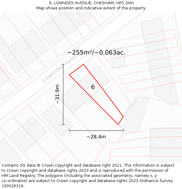 6, LOWNDES AVENUE, CHESHAM, HP5 2HH: Plot and title map