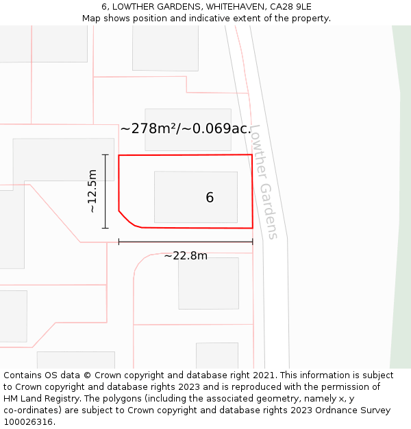 6, LOWTHER GARDENS, WHITEHAVEN, CA28 9LE: Plot and title map