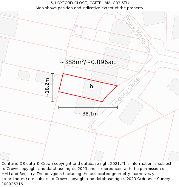 6, LOXFORD CLOSE, CATERHAM, CR3 6EU: Plot and title map