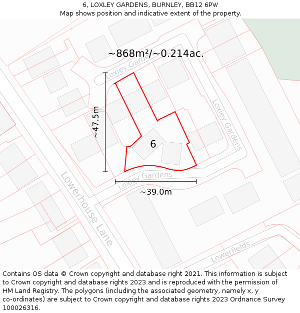 6, LOXLEY GARDENS, BURNLEY, BB12 6PW: Plot and title map