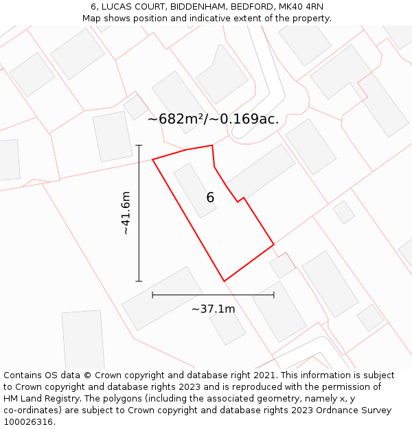 6, LUCAS COURT, BIDDENHAM, BEDFORD, MK40 4RN: Plot and title map