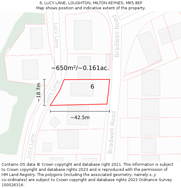 6, LUCY LANE, LOUGHTON, MILTON KEYNES, MK5 8EP: Plot and title map