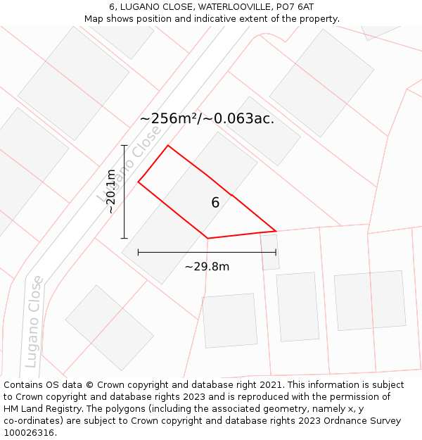 6, LUGANO CLOSE, WATERLOOVILLE, PO7 6AT: Plot and title map