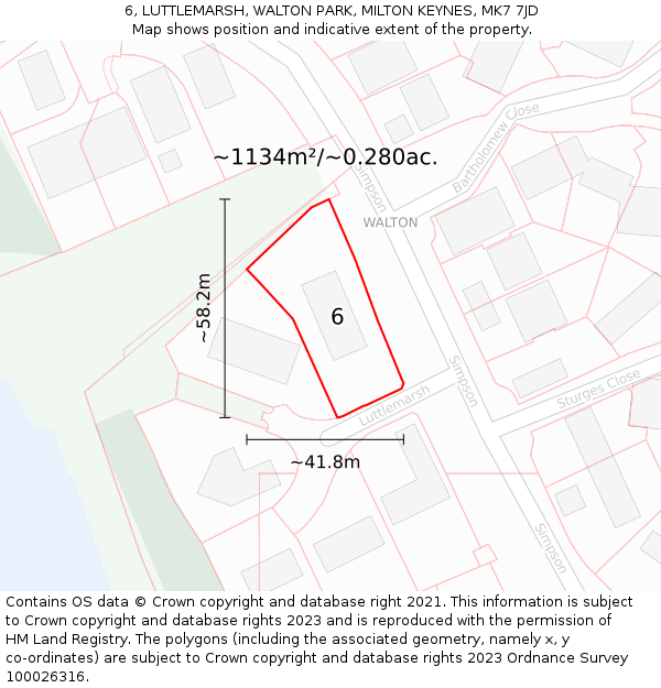 6, LUTTLEMARSH, WALTON PARK, MILTON KEYNES, MK7 7JD: Plot and title map