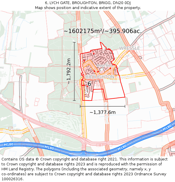 6, LYCH GATE, BROUGHTON, BRIGG, DN20 0DJ: Plot and title map