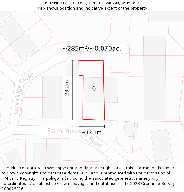 6, LYNBRIDGE CLOSE, ORRELL, WIGAN, WN5 8SR: Plot and title map