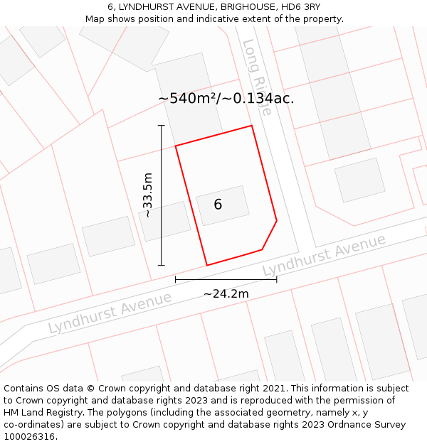 6, LYNDHURST AVENUE, BRIGHOUSE, HD6 3RY: Plot and title map