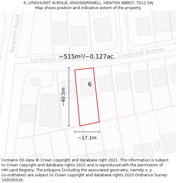 6, LYNDHURST AVENUE, KINGSKERSWELL, NEWTON ABBOT, TQ12 5AJ: Plot and title map