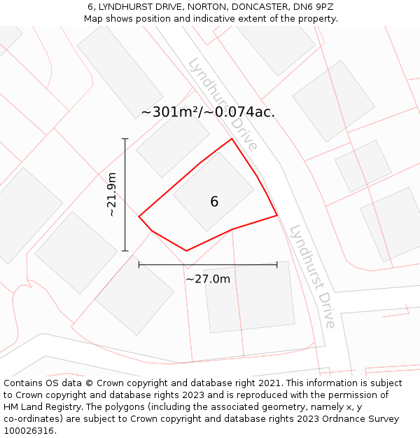 6, LYNDHURST DRIVE, NORTON, DONCASTER, DN6 9PZ: Plot and title map