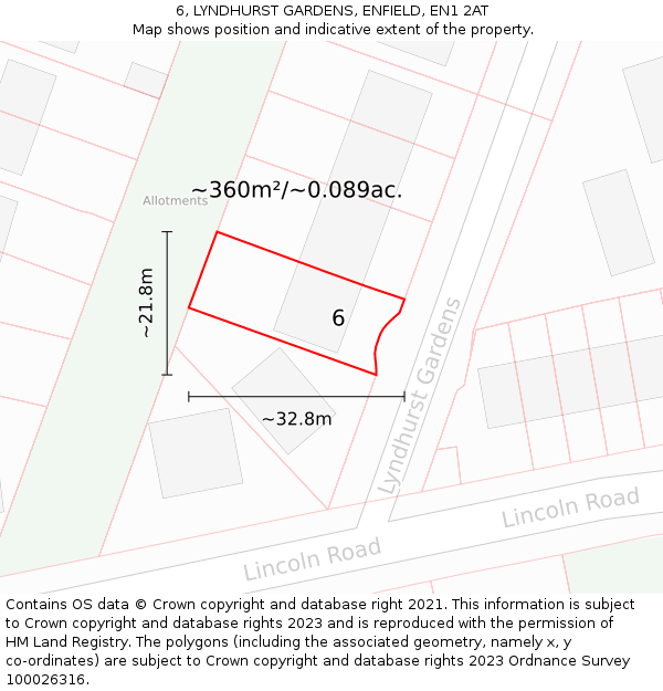 6, LYNDHURST GARDENS, ENFIELD, EN1 2AT: Plot and title map