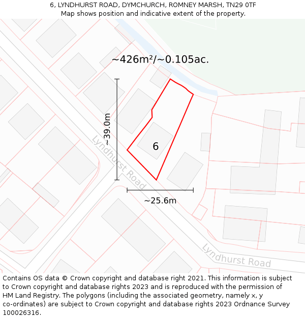 6, LYNDHURST ROAD, DYMCHURCH, ROMNEY MARSH, TN29 0TF: Plot and title map