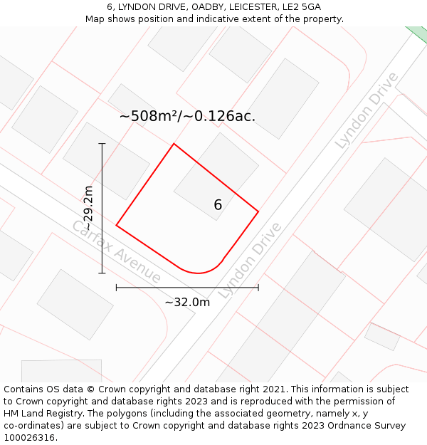 6, LYNDON DRIVE, OADBY, LEICESTER, LE2 5GA: Plot and title map