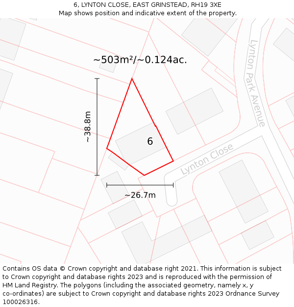 6, LYNTON CLOSE, EAST GRINSTEAD, RH19 3XE: Plot and title map