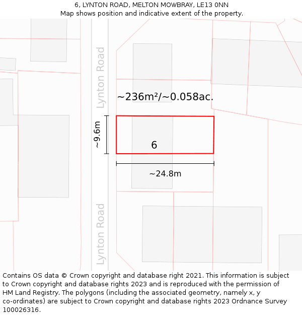 6, LYNTON ROAD, MELTON MOWBRAY, LE13 0NN: Plot and title map