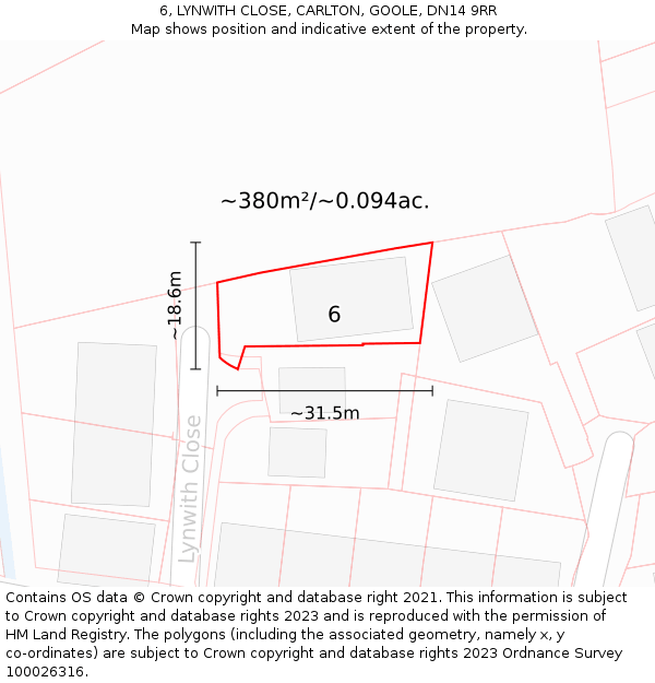 6, LYNWITH CLOSE, CARLTON, GOOLE, DN14 9RR: Plot and title map