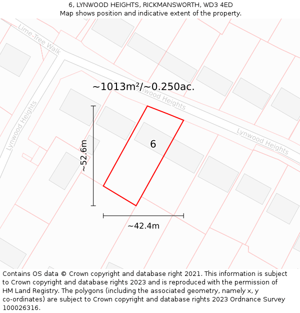 6, LYNWOOD HEIGHTS, RICKMANSWORTH, WD3 4ED: Plot and title map