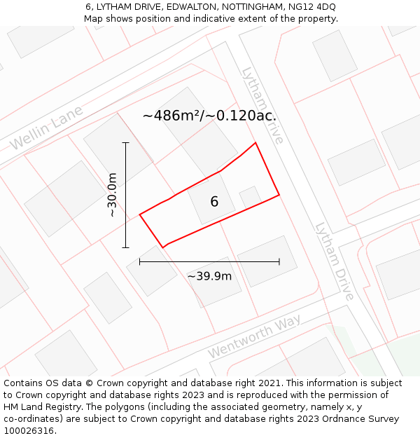 6, LYTHAM DRIVE, EDWALTON, NOTTINGHAM, NG12 4DQ: Plot and title map