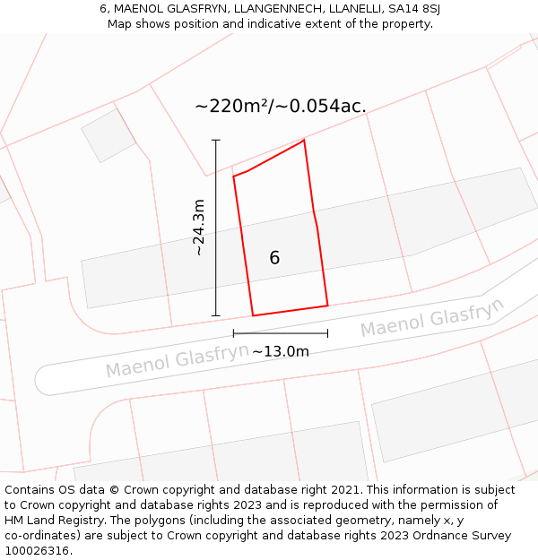 6, MAENOL GLASFRYN, LLANGENNECH, LLANELLI, SA14 8SJ: Plot and title map