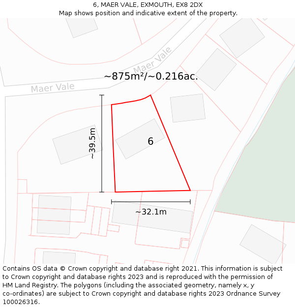 6, MAER VALE, EXMOUTH, EX8 2DX: Plot and title map