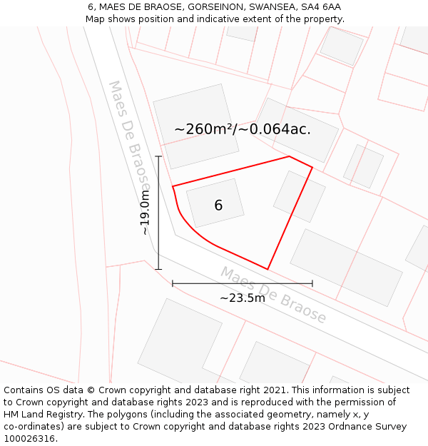 6, MAES DE BRAOSE, GORSEINON, SWANSEA, SA4 6AA: Plot and title map