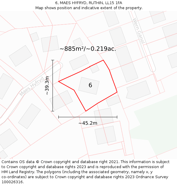 6, MAES HYFRYD, RUTHIN, LL15 1FA: Plot and title map