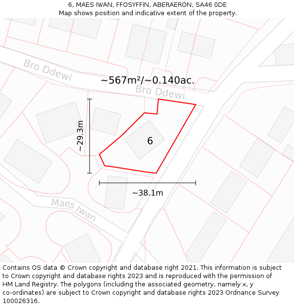 6, MAES IWAN, FFOSYFFIN, ABERAERON, SA46 0DE: Plot and title map