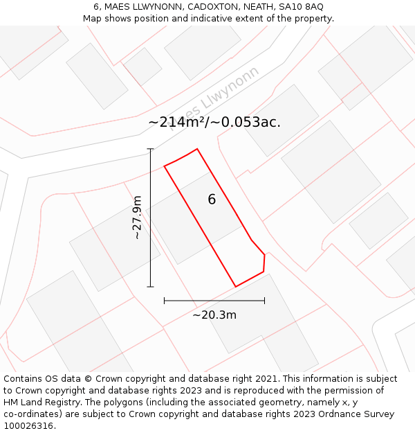 6, MAES LLWYNONN, CADOXTON, NEATH, SA10 8AQ: Plot and title map