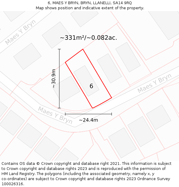 6, MAES Y BRYN, BRYN, LLANELLI, SA14 9RQ: Plot and title map