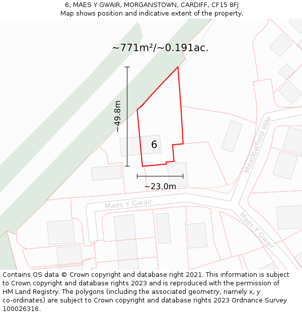 6, MAES Y GWAIR, MORGANSTOWN, CARDIFF, CF15 8FJ: Plot and title map