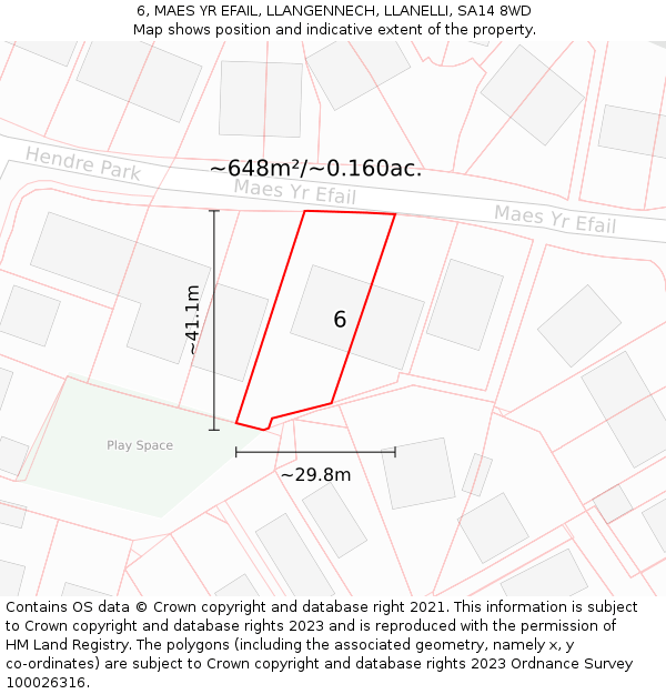 6, MAES YR EFAIL, LLANGENNECH, LLANELLI, SA14 8WD: Plot and title map