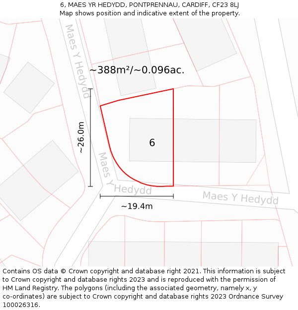 6, MAES YR HEDYDD, PONTPRENNAU, CARDIFF, CF23 8LJ: Plot and title map