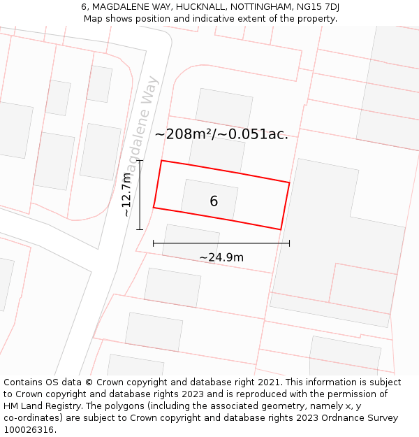 6, MAGDALENE WAY, HUCKNALL, NOTTINGHAM, NG15 7DJ: Plot and title map