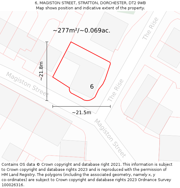 6, MAGISTON STREET, STRATTON, DORCHESTER, DT2 9WB: Plot and title map