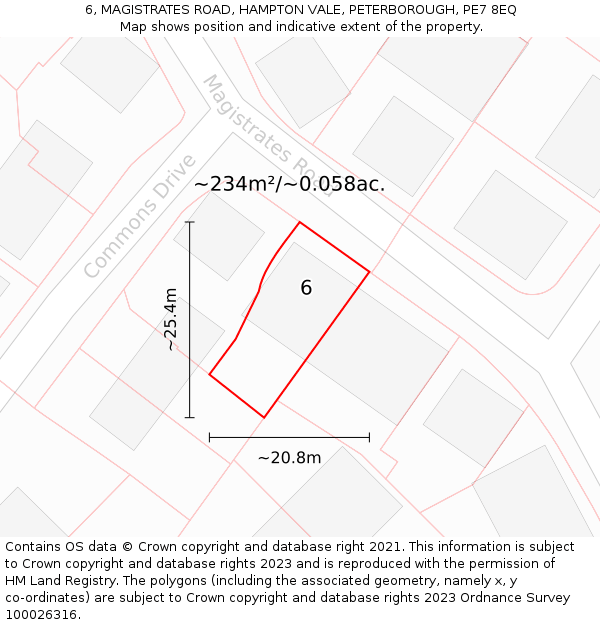 6, MAGISTRATES ROAD, HAMPTON VALE, PETERBOROUGH, PE7 8EQ: Plot and title map